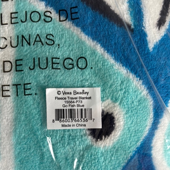 Vera Bradley Go Fish Blue Fleece Travel Blanket  60” x 45” - Picture 2 of 4